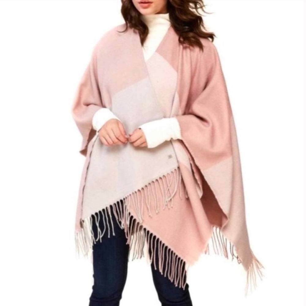 Soia & Kyo - Light Pink & Cream Colorblocked Open Poncho w/ Scarf Hem OS